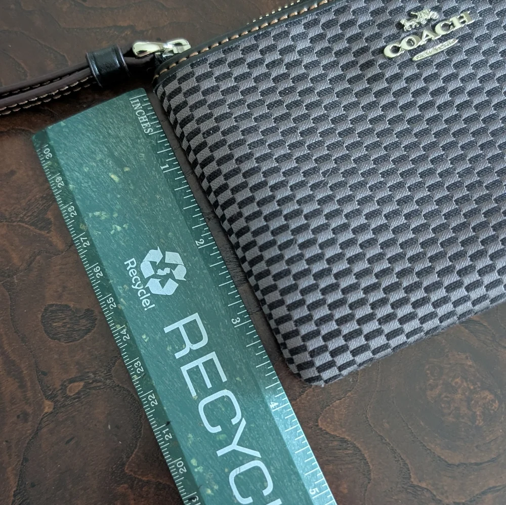 Coach Legacy Jacquard Wristlet Black and  Gray Checked Leather Strap